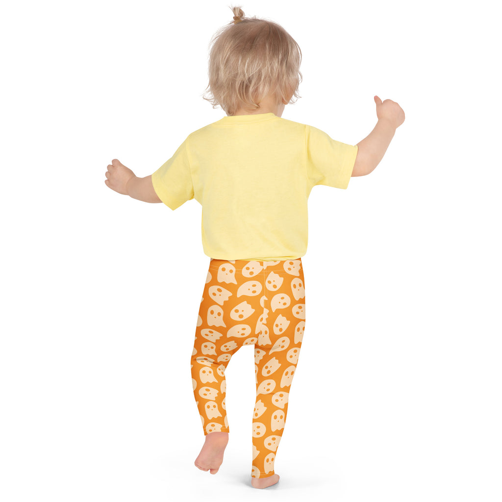 Girls Orange Ghost Halloween Leggings - Warm, Buttery Soft & Stretchy
