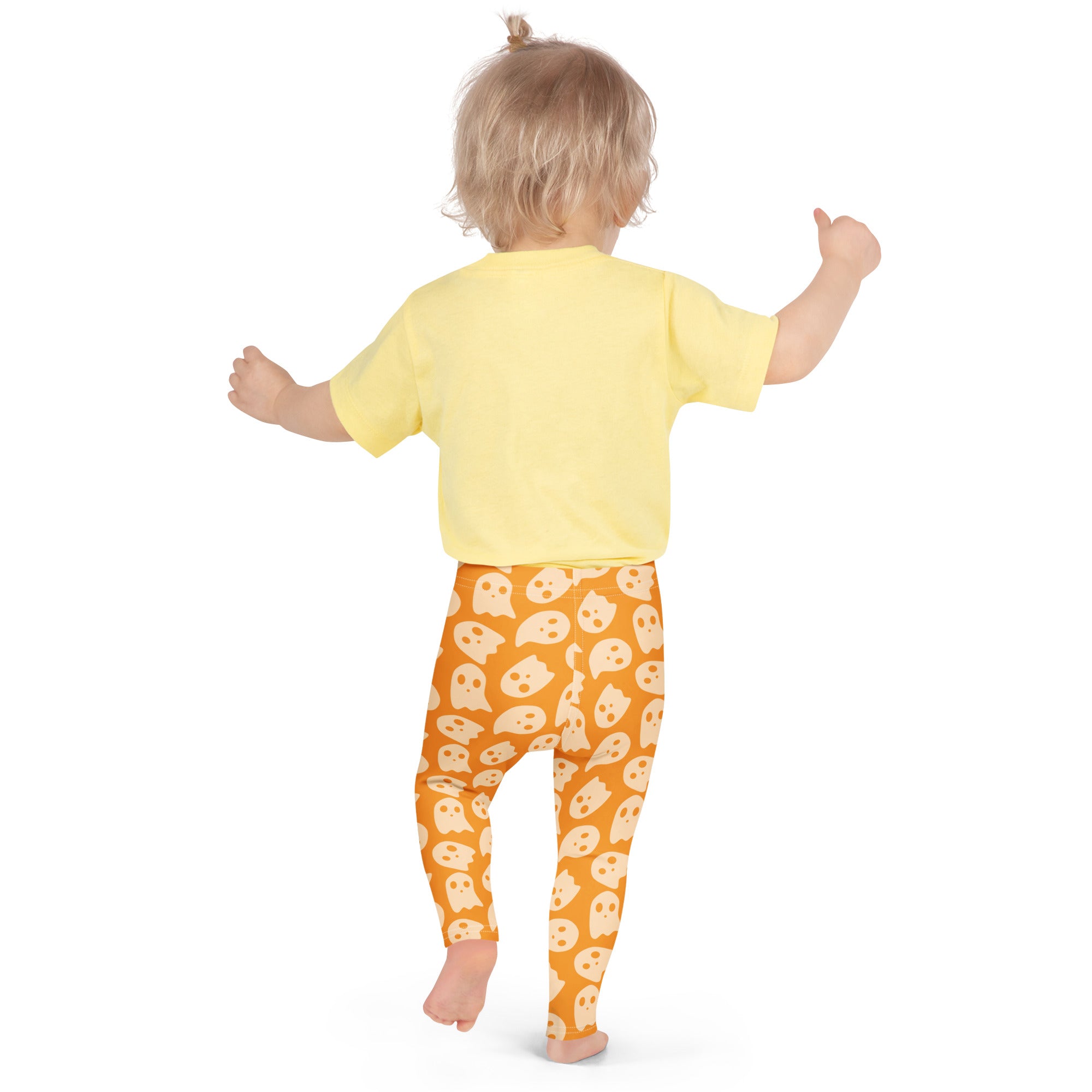 Girls Orange Ghost Halloween Leggings - Warm, Buttery Soft & Stretchy