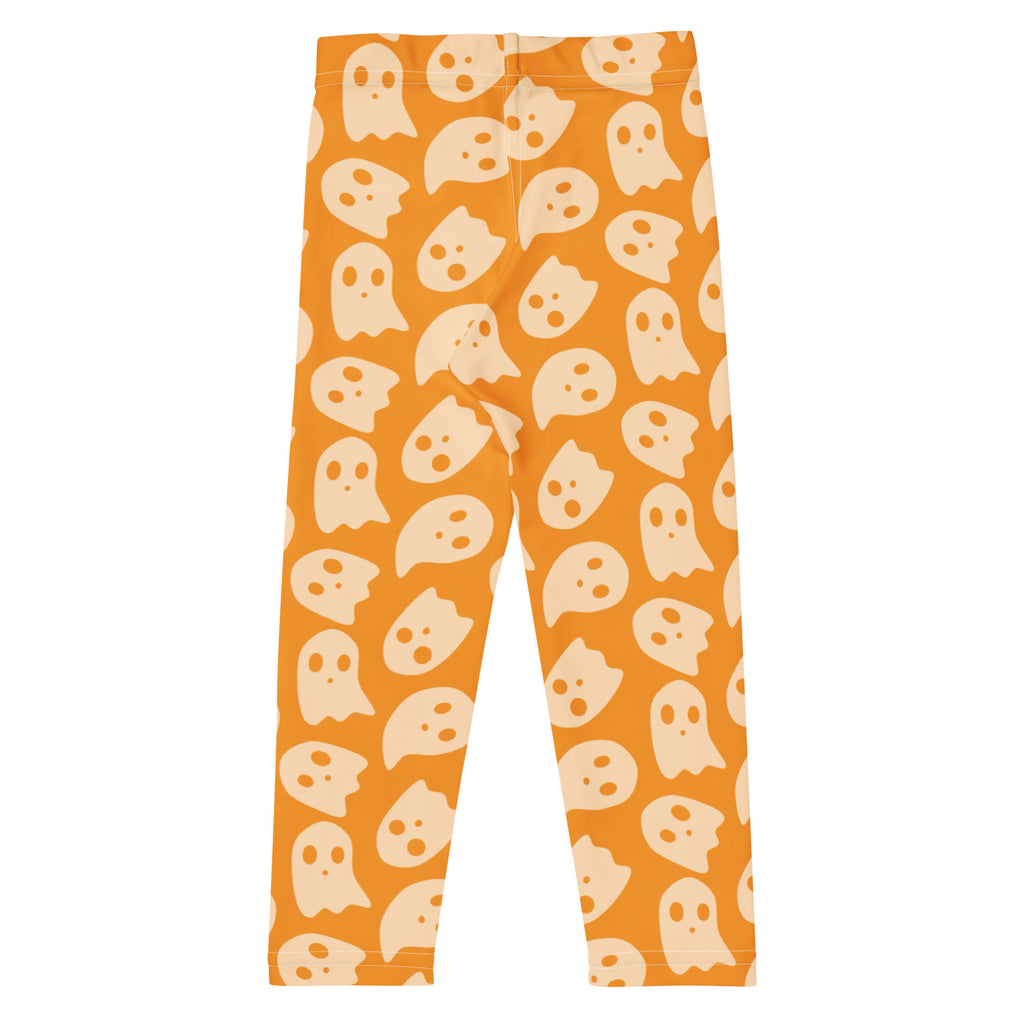Girls Orange Ghost Halloween Leggings - Warm, Buttery Soft & Stretchy