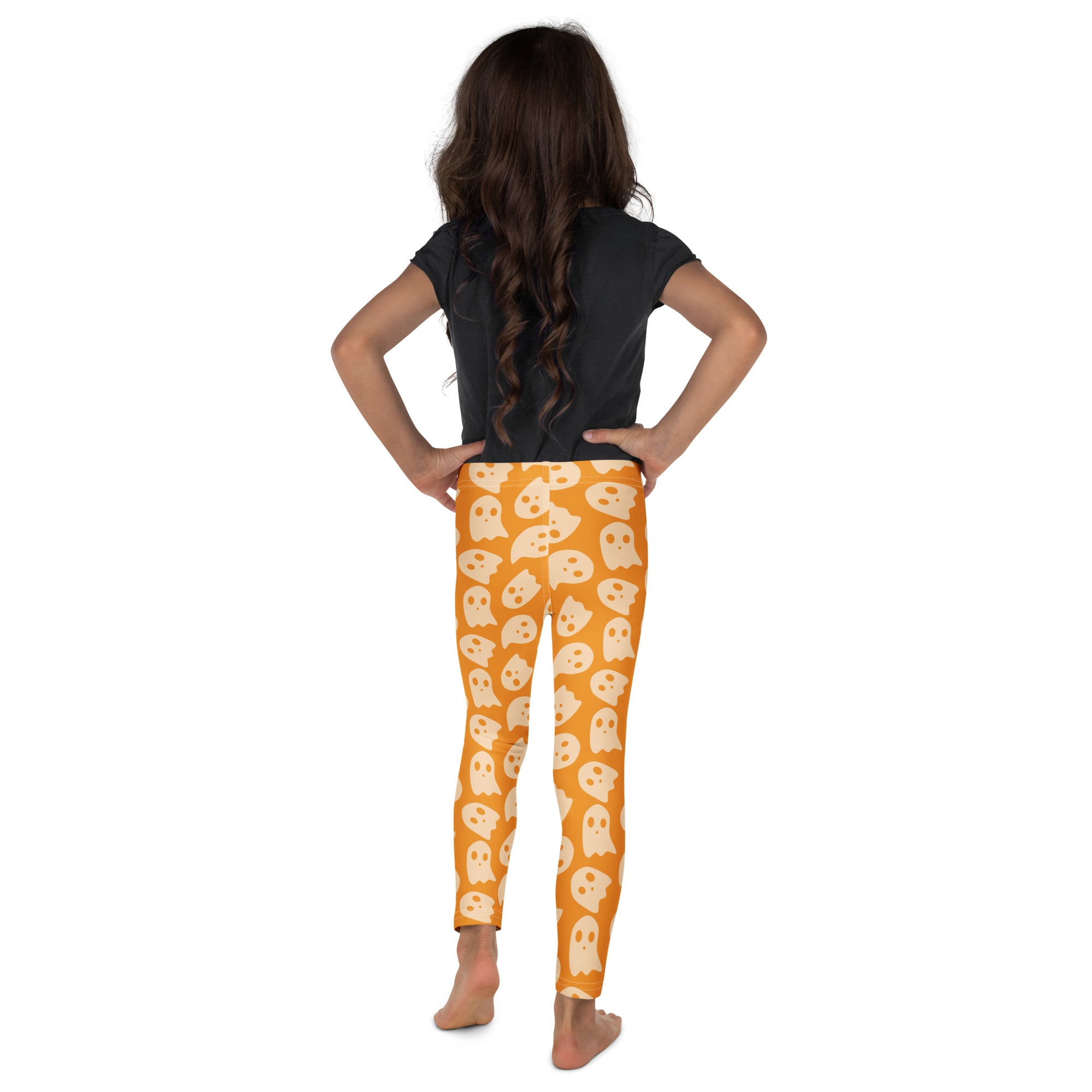 Girls Orange Ghost Halloween Leggings - Warm, Buttery Soft & Stretchy