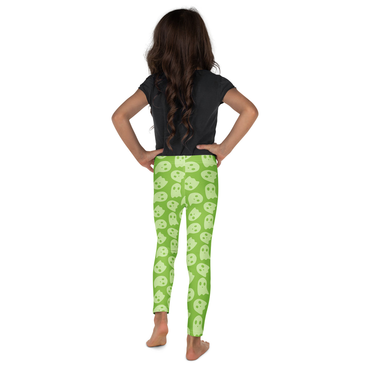 Girls Green Ghost Halloween Leggings - Warm, Buttery Soft & Stretchy