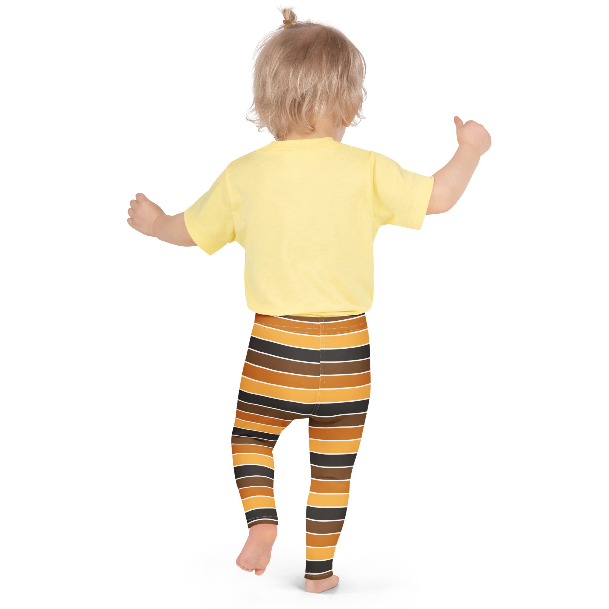 Girls Orange & Brown Striped Autumn Leggings - Warm, Buttery Soft & Stretchy