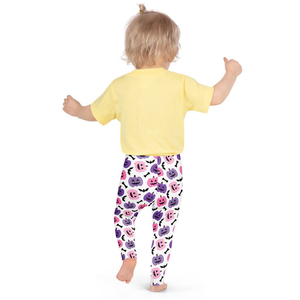 Girls Pink & Purple Pumpkin Leggings - Warm, Buttery Soft & Stretchy