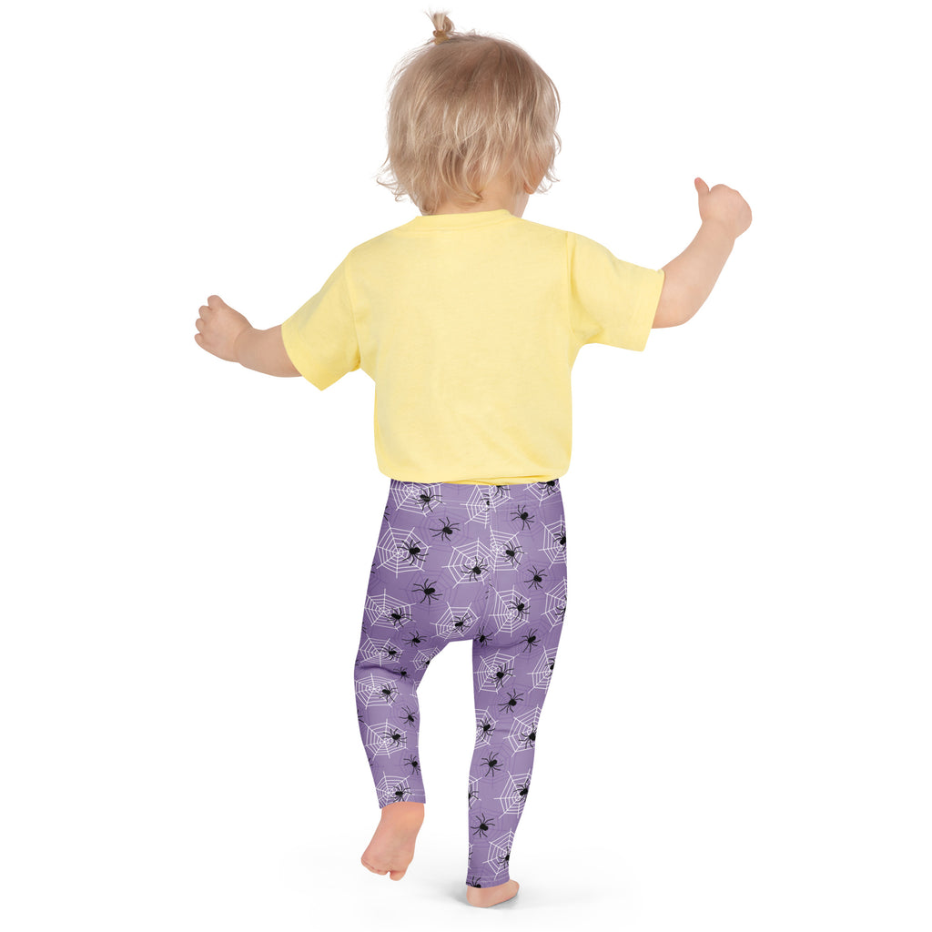 Girls Dark Purple Spider Web Halloween Leggings - Warm, Buttery Soft & Stretchy