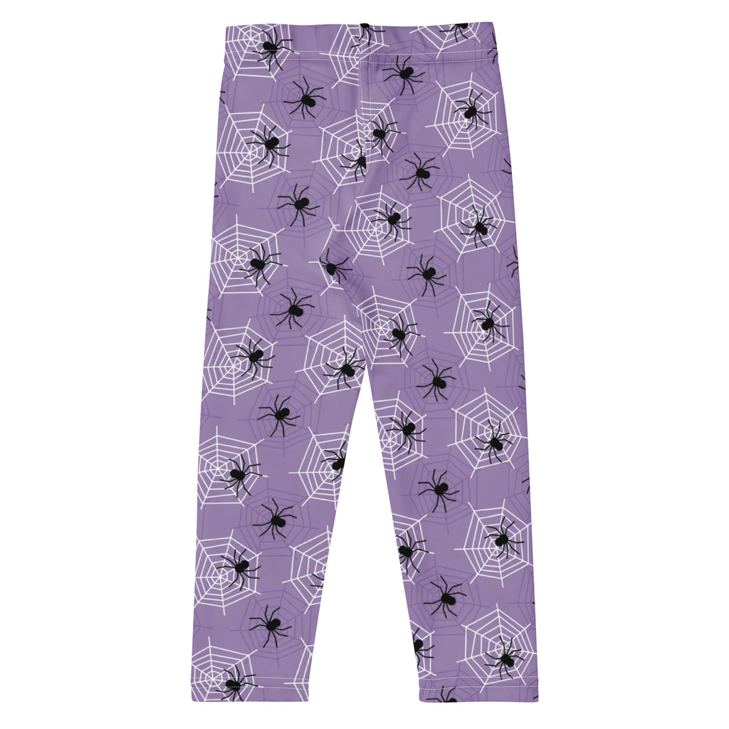 Girls Dark Purple Spider Web Halloween Leggings - Warm, Buttery Soft & Stretchy