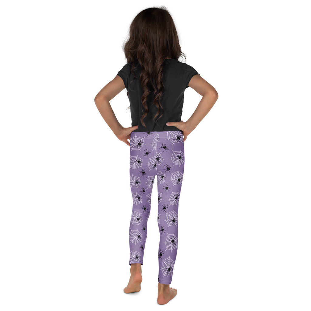 Girls Dark Purple Spider Web Halloween Leggings - Warm, Buttery Soft & Stretchy