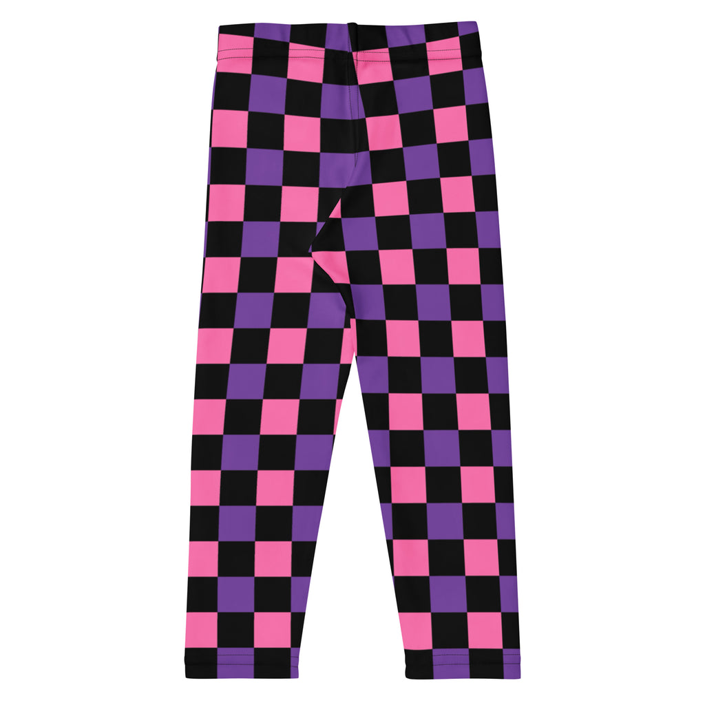 Girls Pink & Purple Checkerboard Halloween Leggings - Warm, Buttery Soft & Stretchy