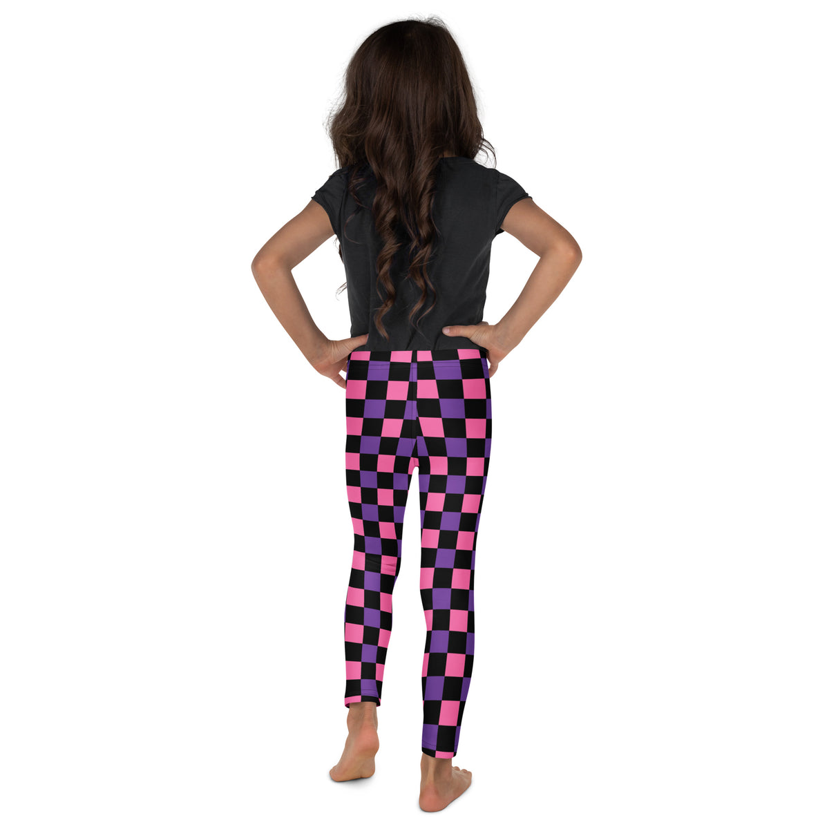 Girls Pink & Purple Checkerboard Halloween Leggings - Warm, Buttery Soft & Stretchy