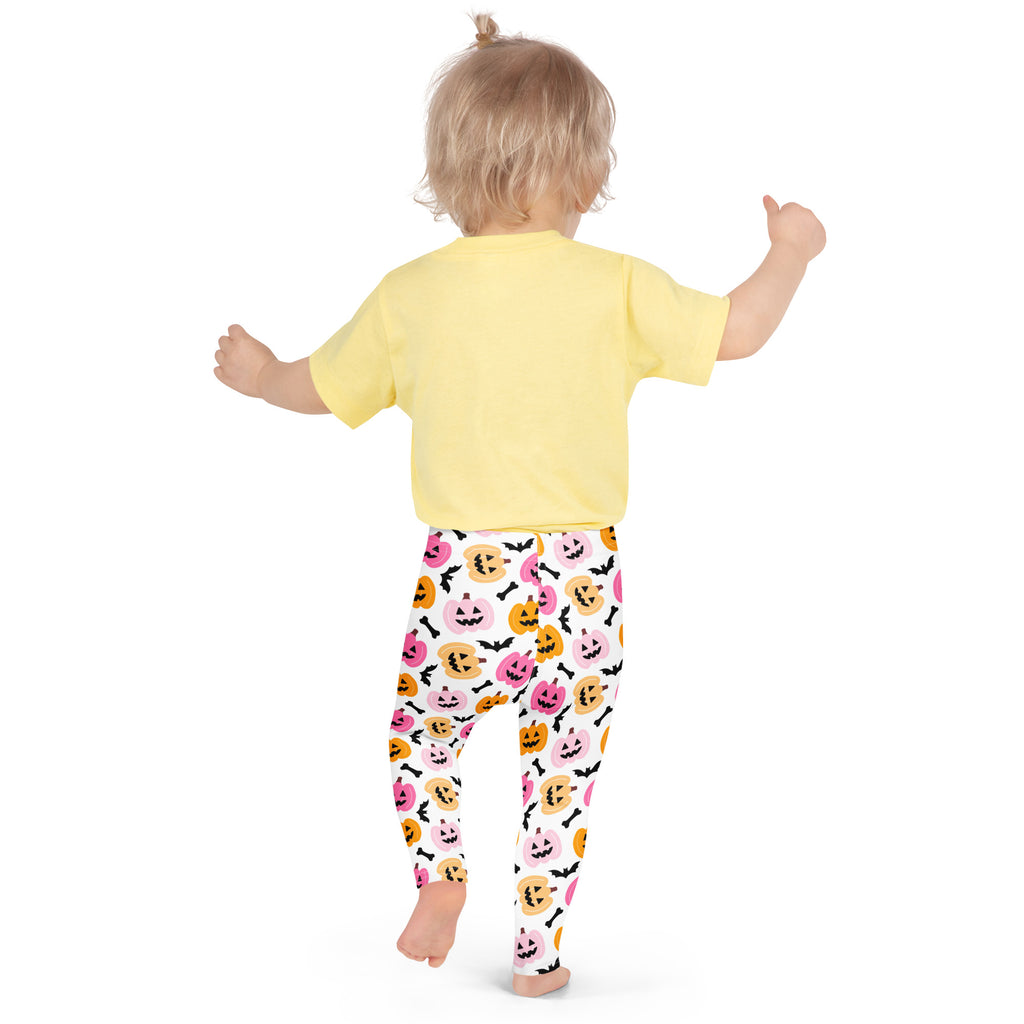 Girls Pink & Orange Pumpkin Leggings - Warm, Buttery Soft & Stretchy