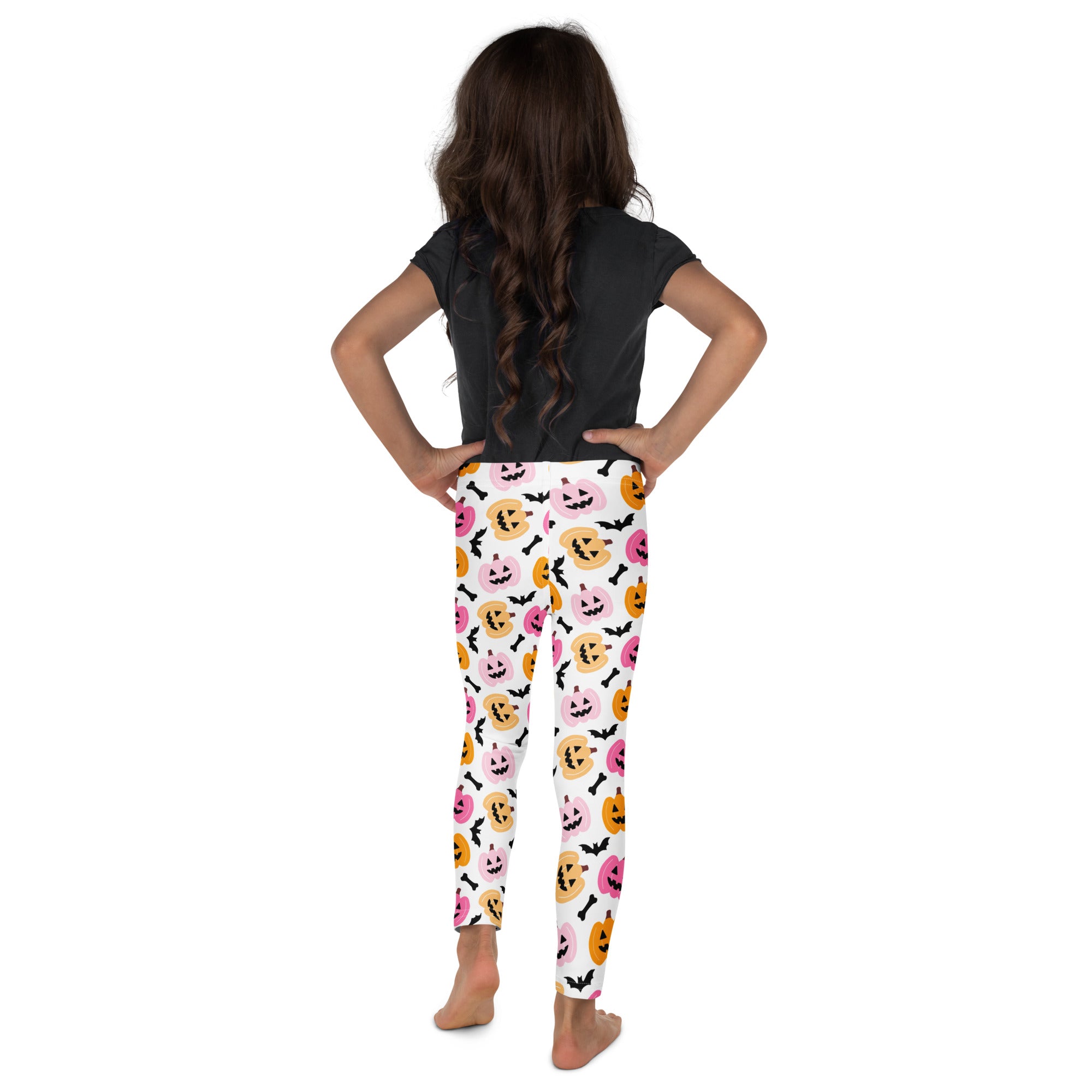 Girls Pink & Orange Pumpkin Leggings - Warm, Buttery Soft & Stretchy