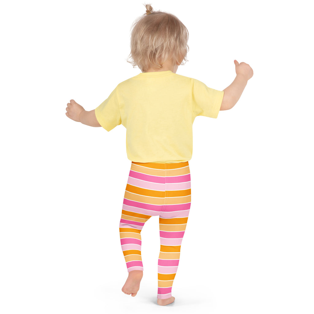 Girls Pink & Orange Striped Candy Corn Leggings - Warm, Buttery Soft & Stretchy
