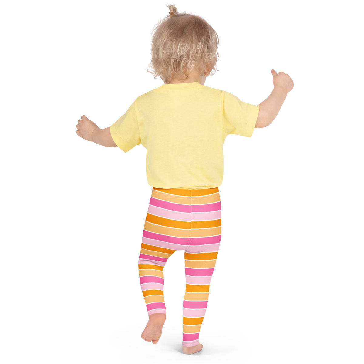 Girls Pink & Orange Striped Candy Corn Leggings - Warm, Buttery Soft & Stretchy