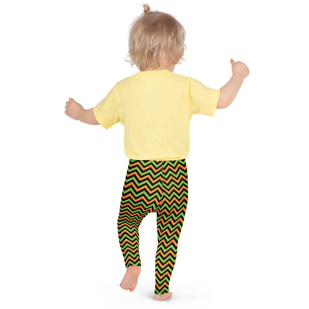 Girls Orange & Green Halloween Chevron Leggings - Warm, Buttery Soft & Stretchy