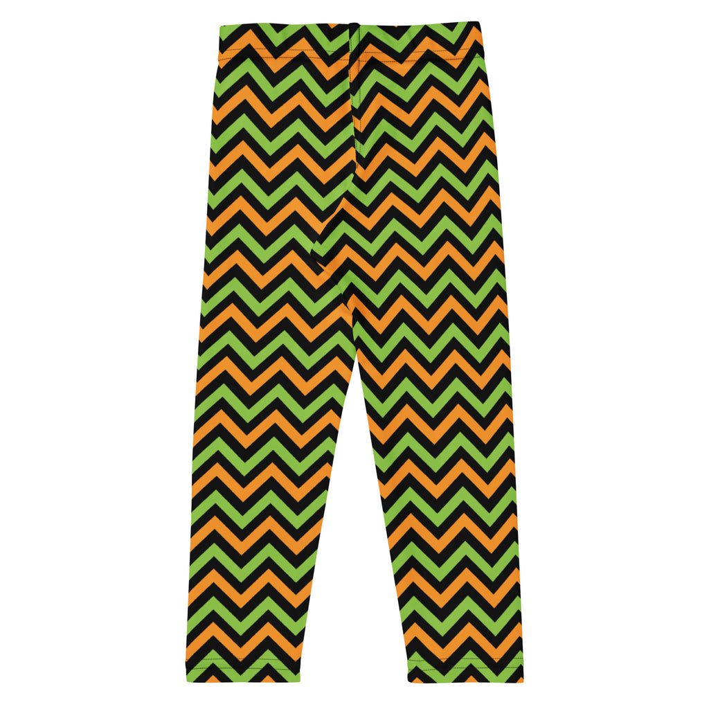 Girls Orange & Green Halloween Chevron Leggings - Warm, Buttery Soft & Stretchy