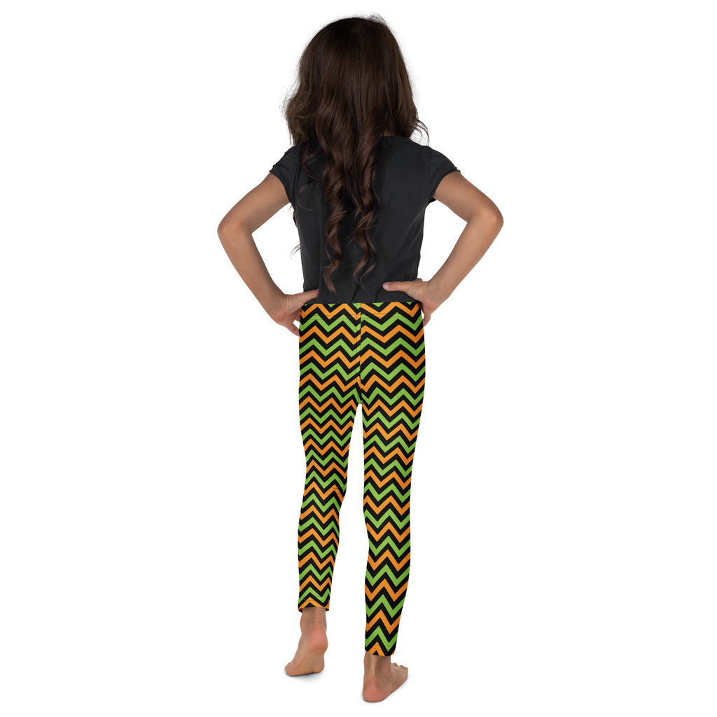 Girls Orange & Green Halloween Chevron Leggings - Warm, Buttery Soft & Stretchy