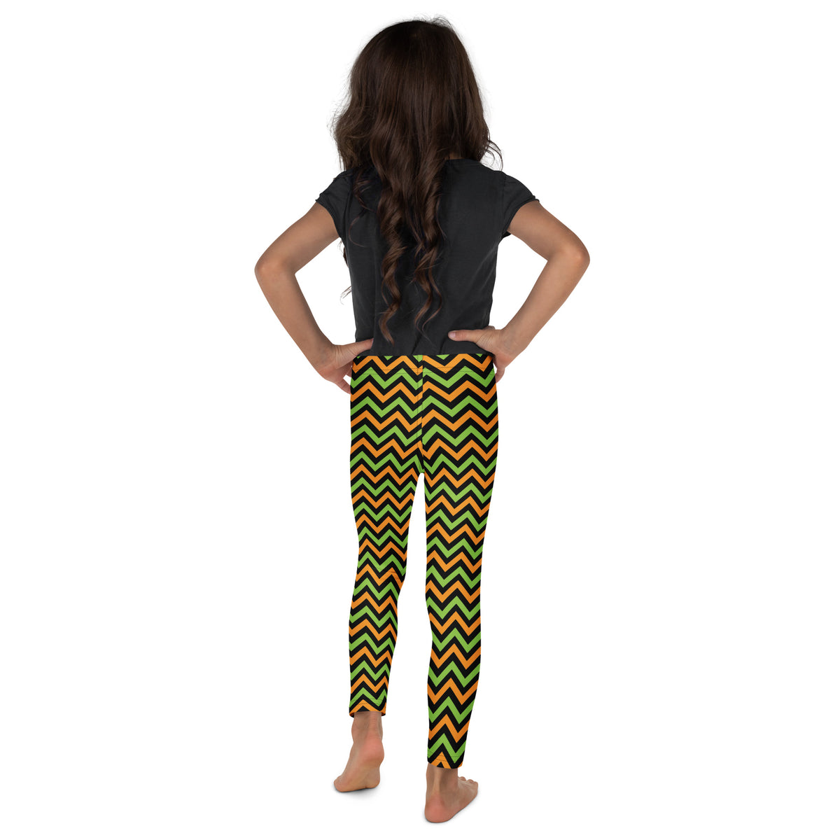 Girls Orange & Green Halloween Chevron Leggings - Warm, Buttery Soft & Stretchy