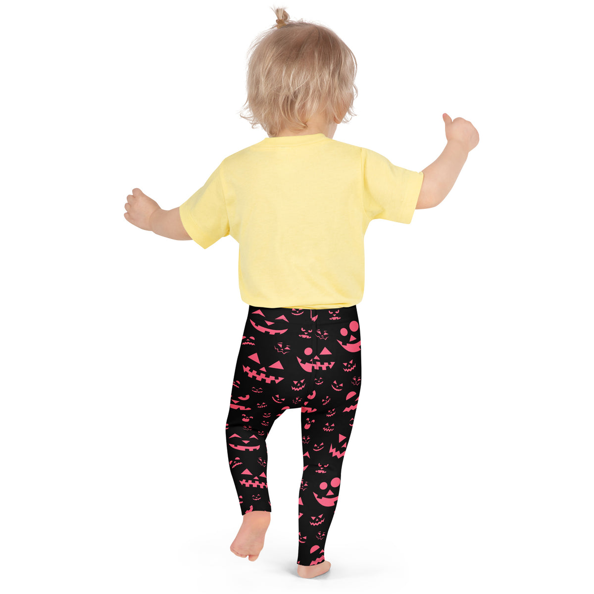 Girls Pink Jack-O’-Lantern Halloween Leggings - Warm, Buttery Soft & Stretchy