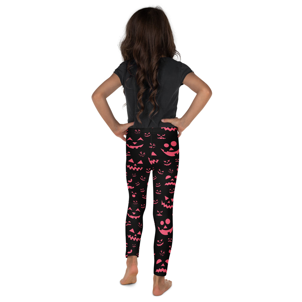 Girls Pink Jack-O’-Lantern Halloween Leggings - Warm, Buttery Soft & Stretchy