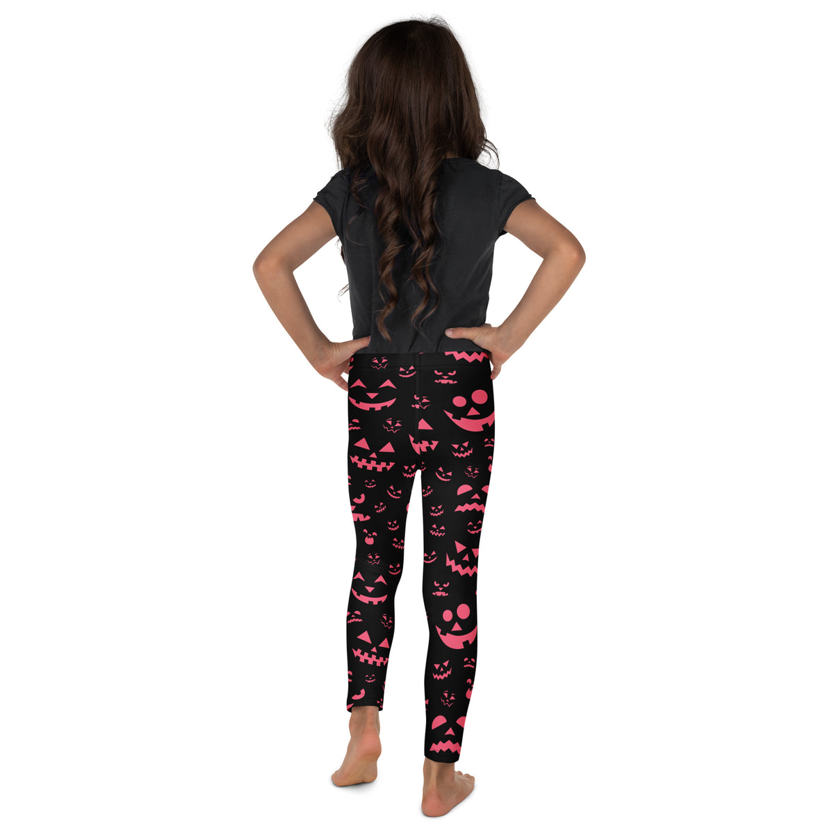 Girls Pink Jack-O’-Lantern Halloween Leggings - Warm, Buttery Soft & Stretchy
