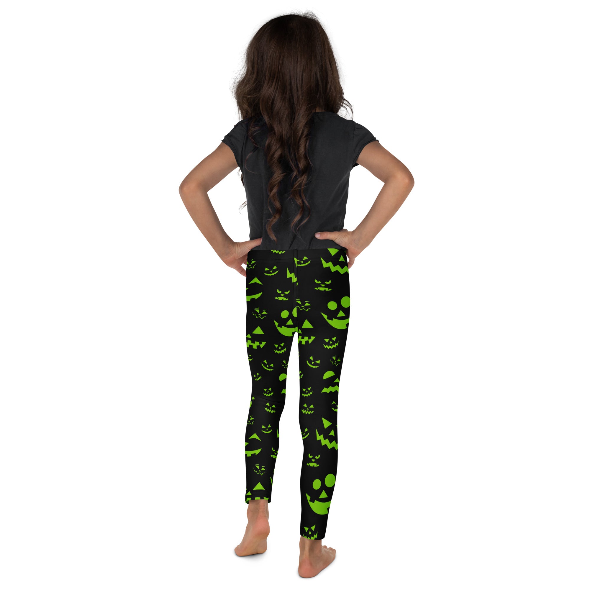 Girls Green Jack-O’-Lantern Halloween Leggings - Warm, Buttery Soft & Stretchy