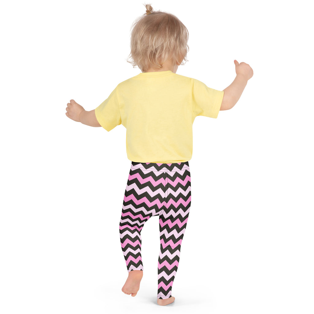 Girls Pink Gray Chevron Leggings - Warm, Buttery Soft & Stretchy