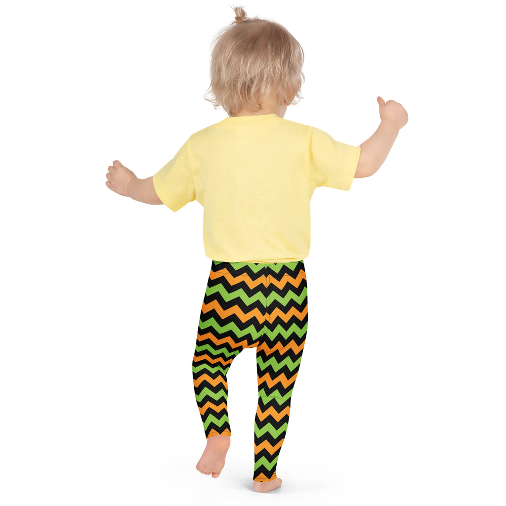 Girls Orange Green Black Halloween Chevron Leggings - Warm, Buttery Soft & Stretchy