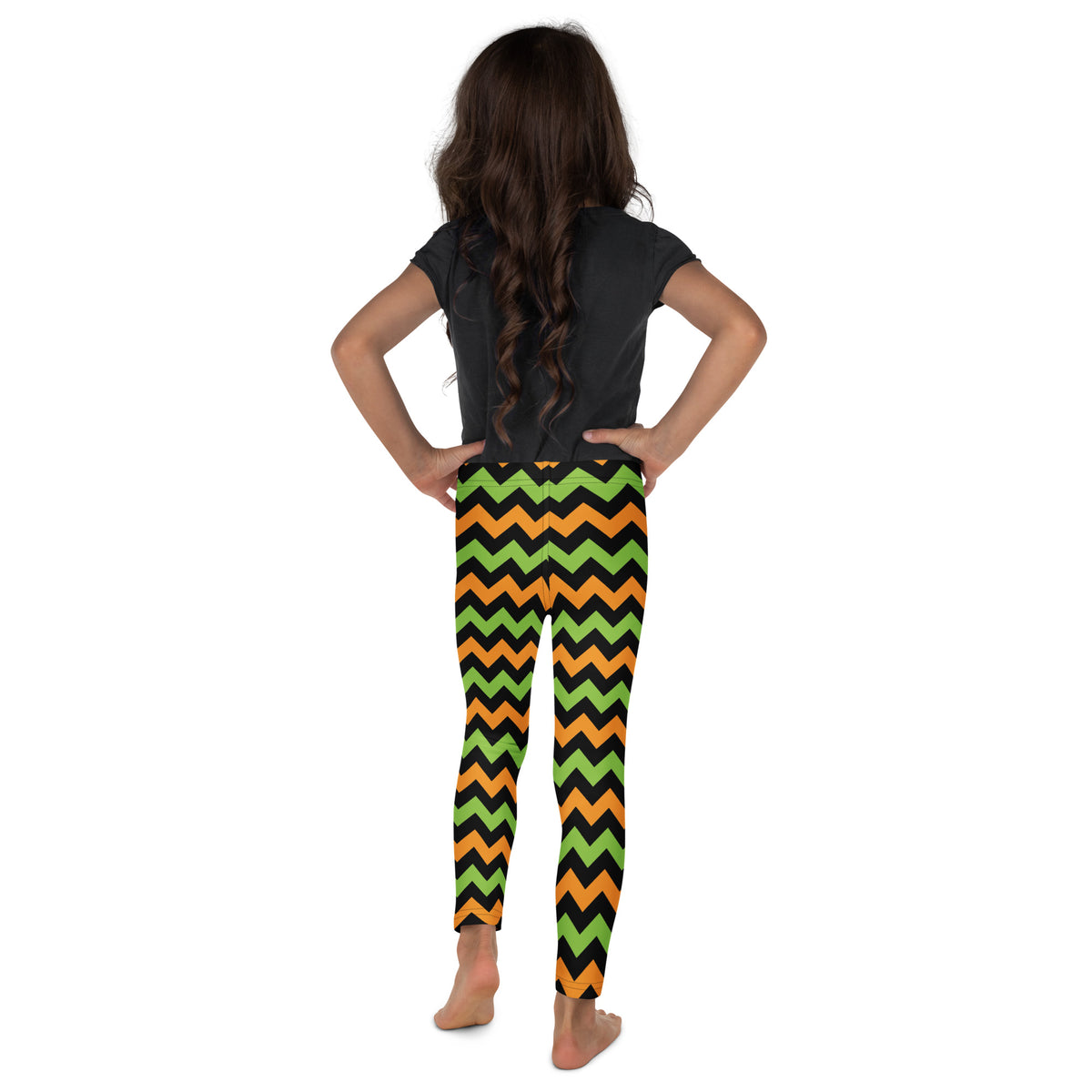 Girls Orange Green Black Halloween Chevron Leggings - Warm, Buttery Soft & Stretchy
