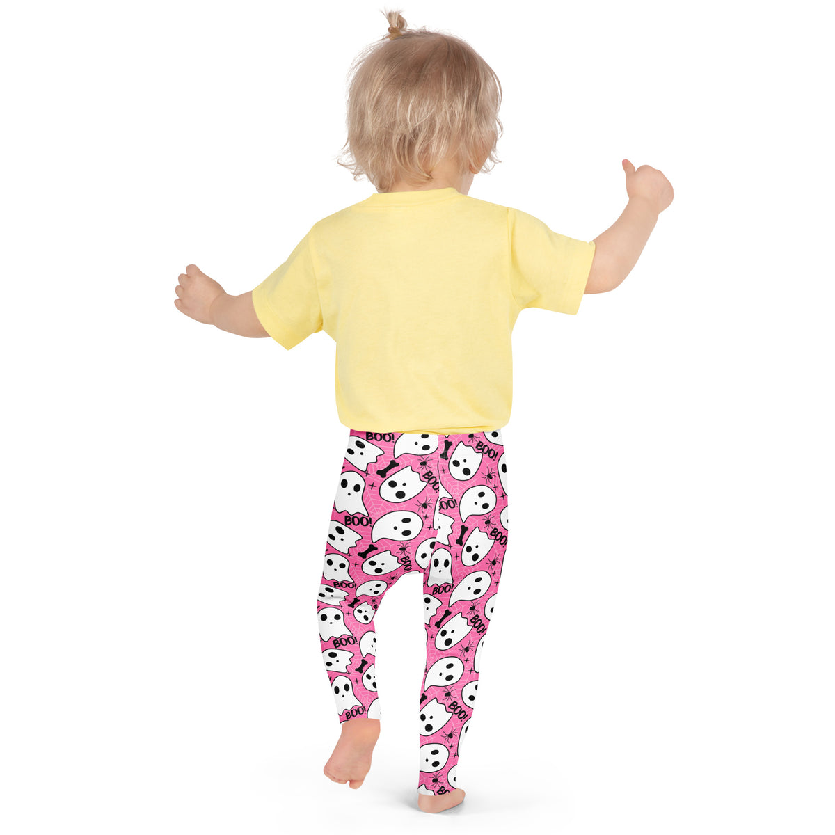 Girls Pink Ghost Halloween Themed Leggings - Warm, Buttery Soft & Stretchy