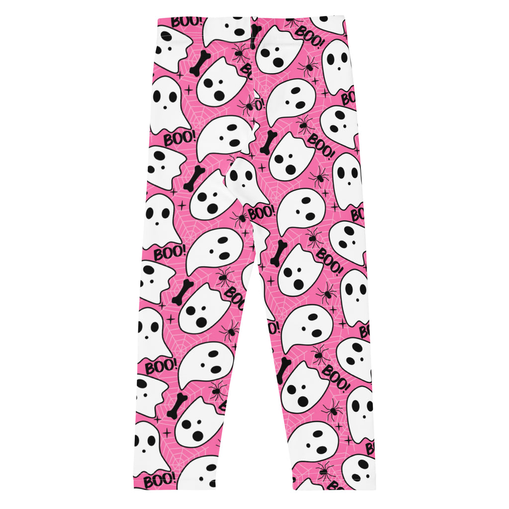 Girls Pink Ghost Halloween Themed Leggings - Warm, Buttery Soft & Stretchy
