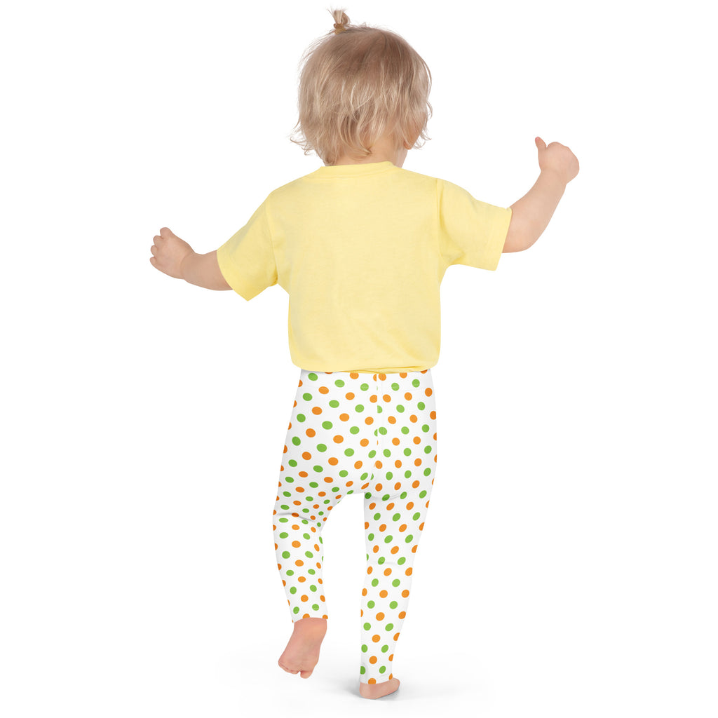 Girls Orange & Green Halloween Polka Dot Leggings - Warm, Buttery Soft & Stretchy