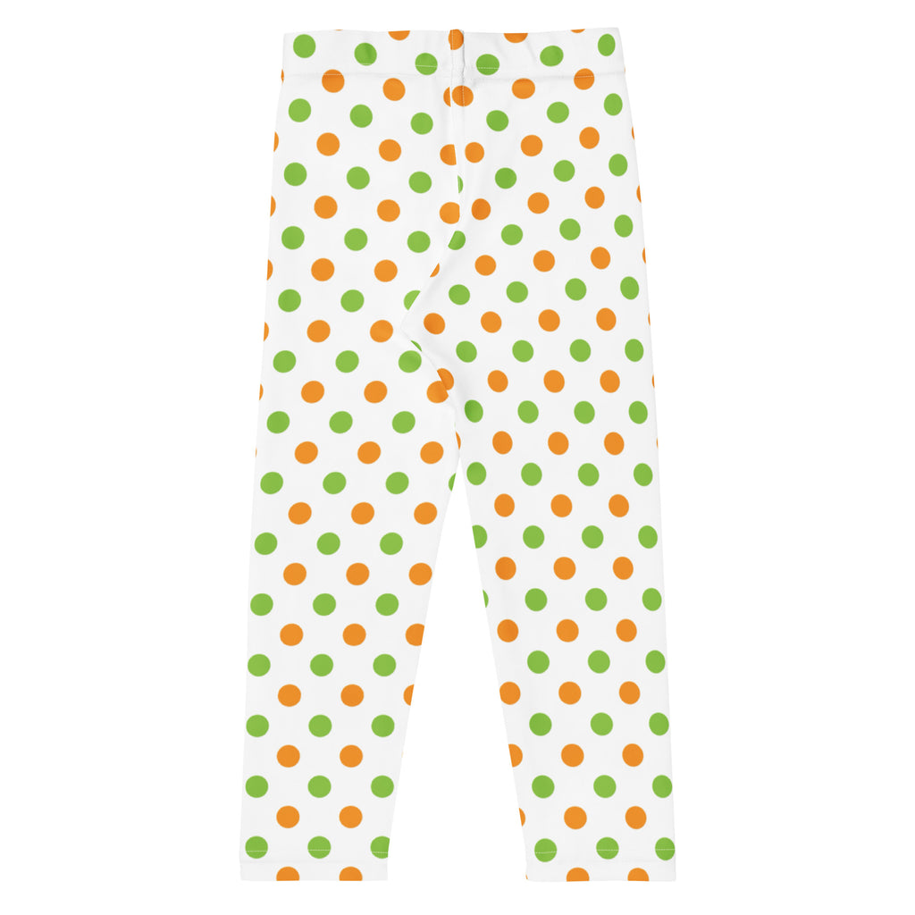 Girls Orange & Green Halloween Polka Dot Leggings - Warm, Buttery Soft & Stretchy