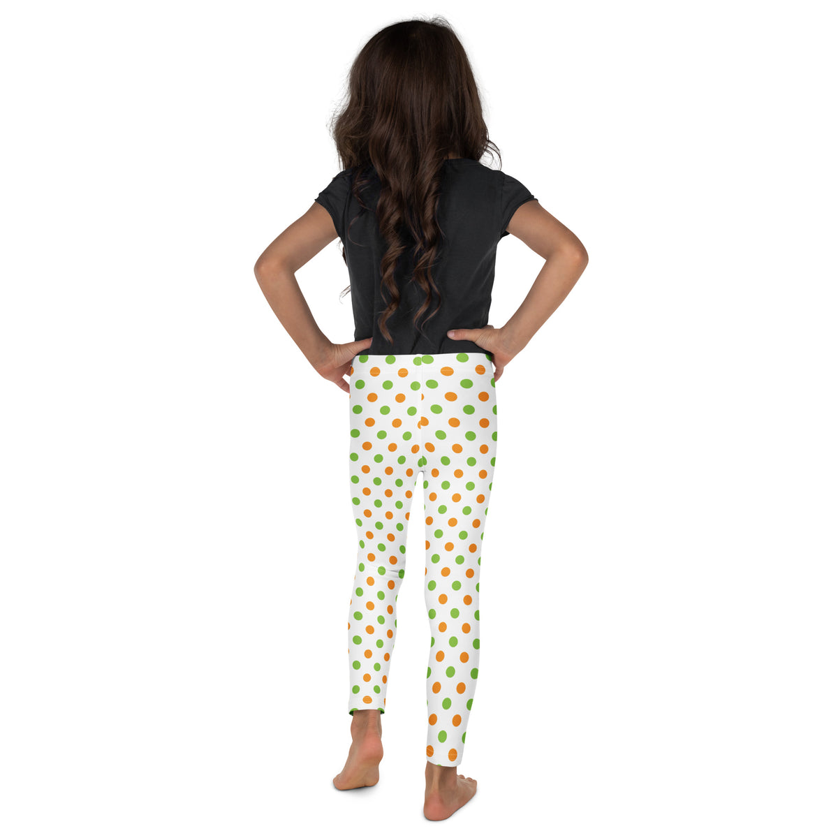 Girls Orange & Green Halloween Polka Dot Leggings - Warm, Buttery Soft & Stretchy