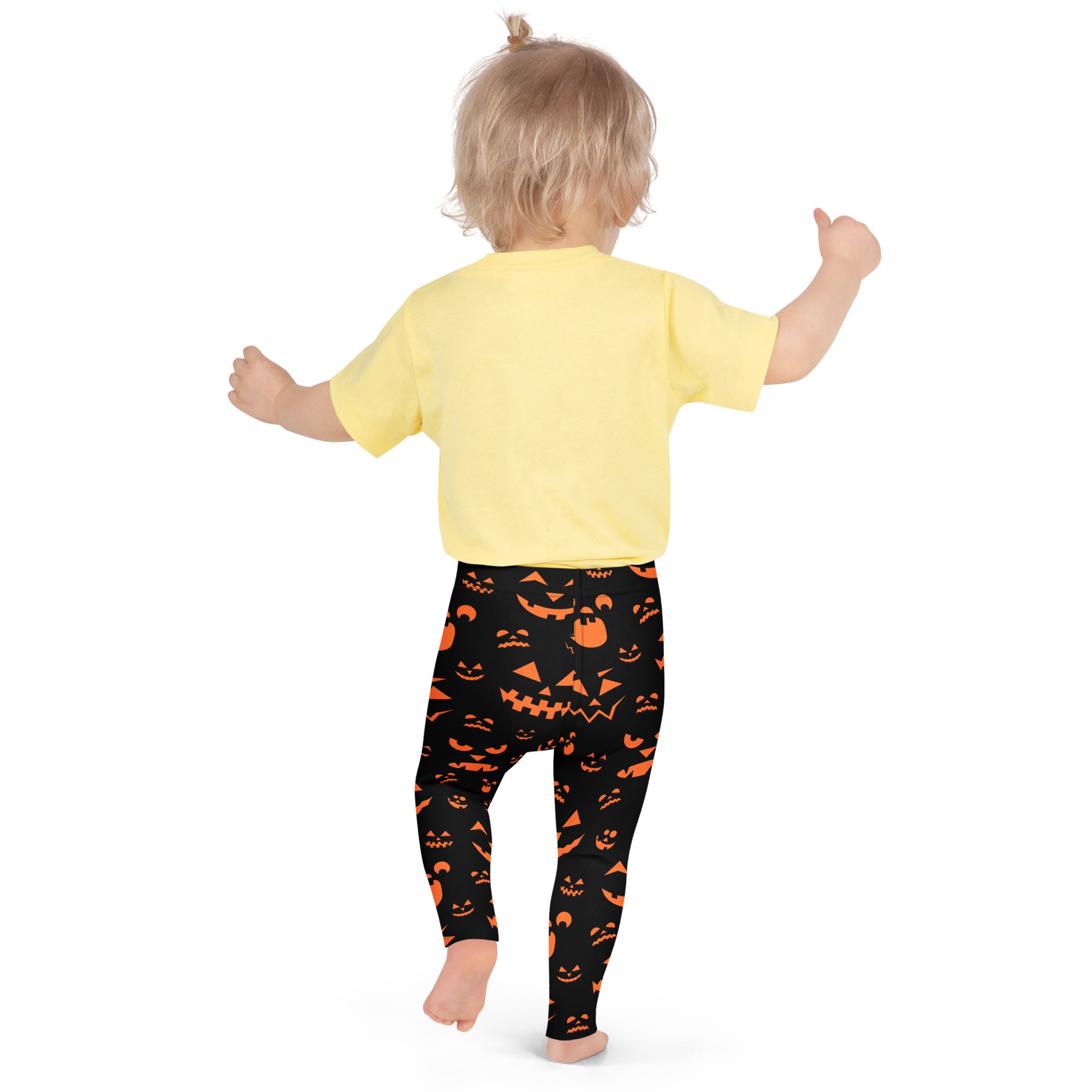 Girls Orange Jack-O’-Lantern Halloween Leggings - Warm, Buttery Soft & Stretchy