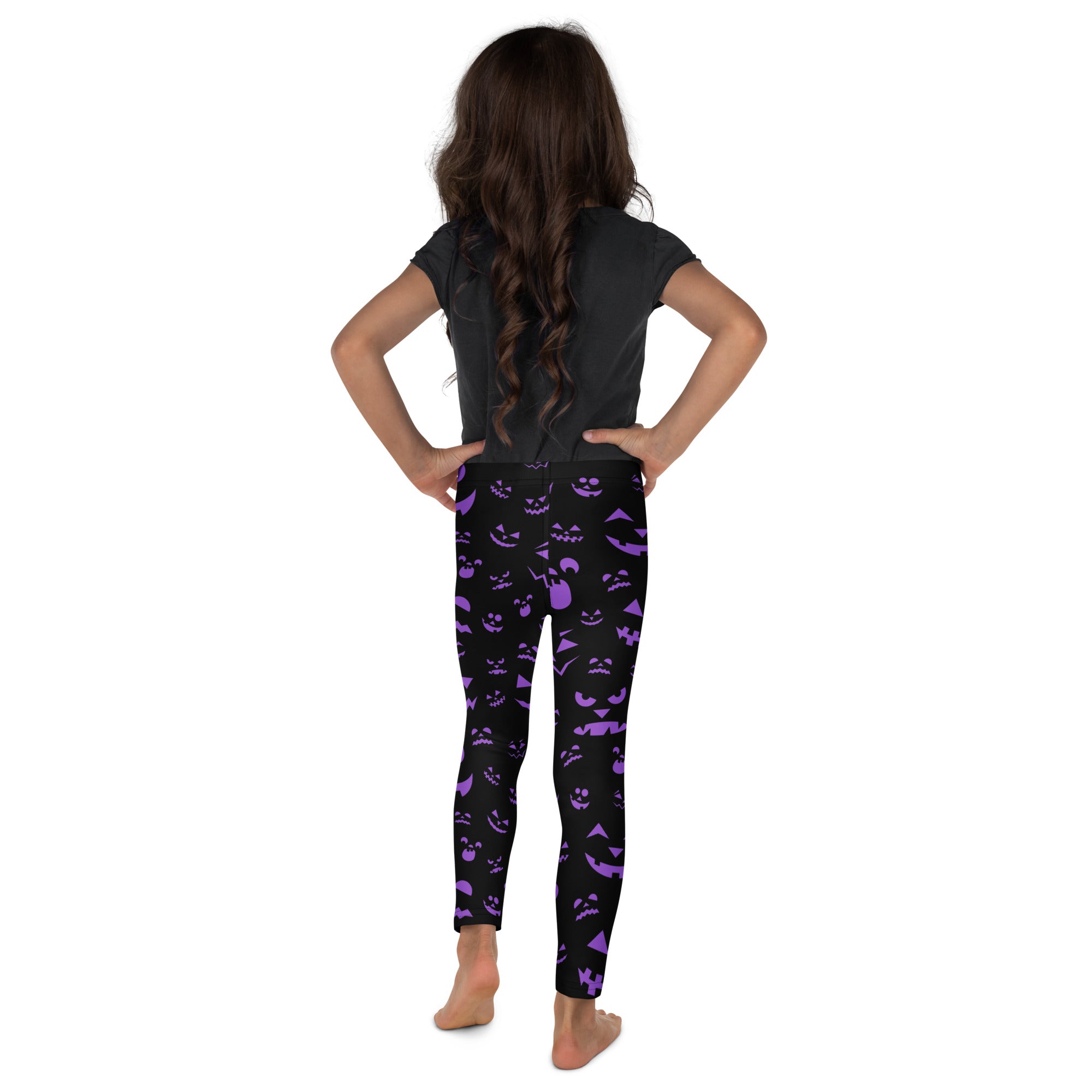 Girls Purple Jack-O’-Lantern Halloween Leggings - Warm, Buttery Soft & Stretchy
