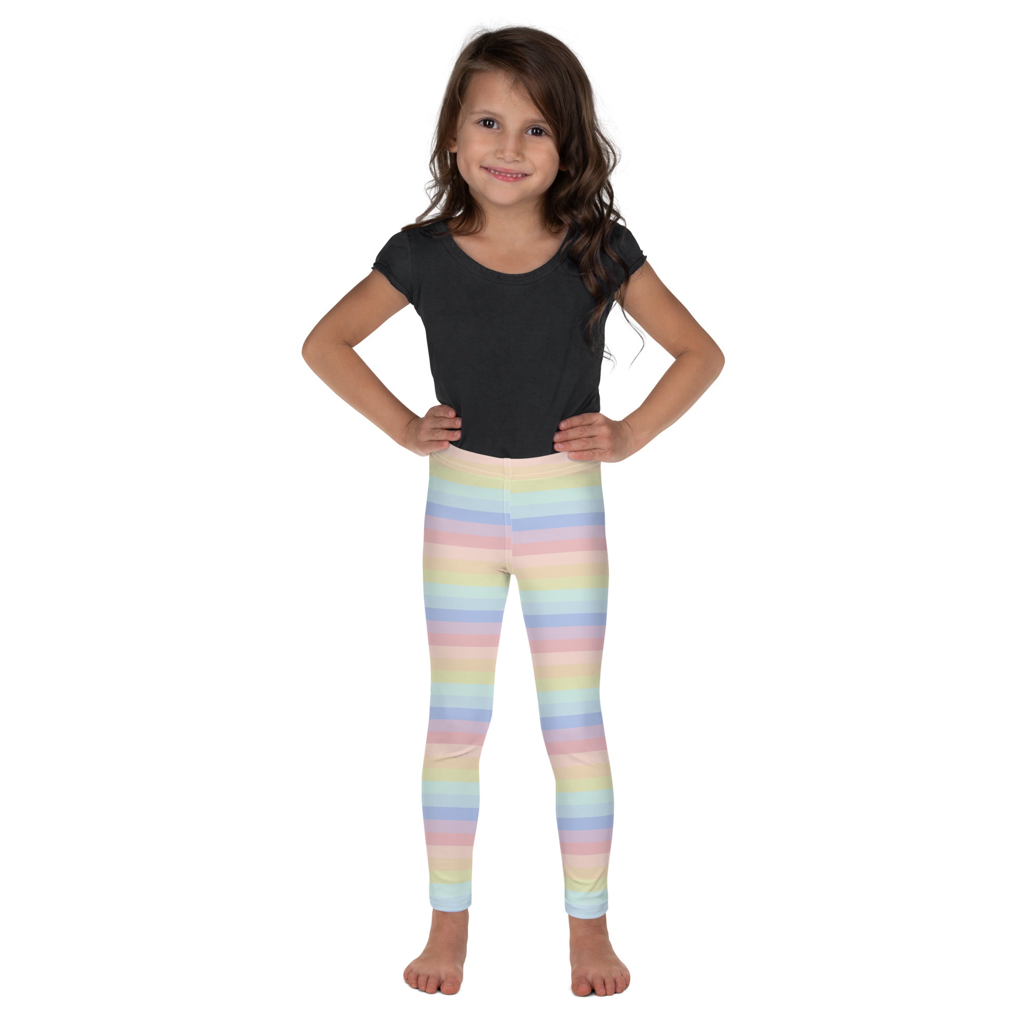 Girls Striped Rainbow Pastel Buttery Soft Leggings