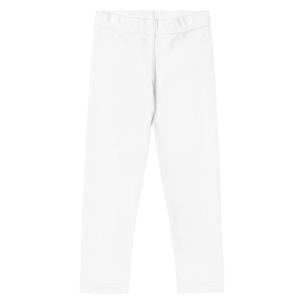 Kids buttery soft white leggings made of smooth stretchy fabric with a simple elastic waistband for comfort