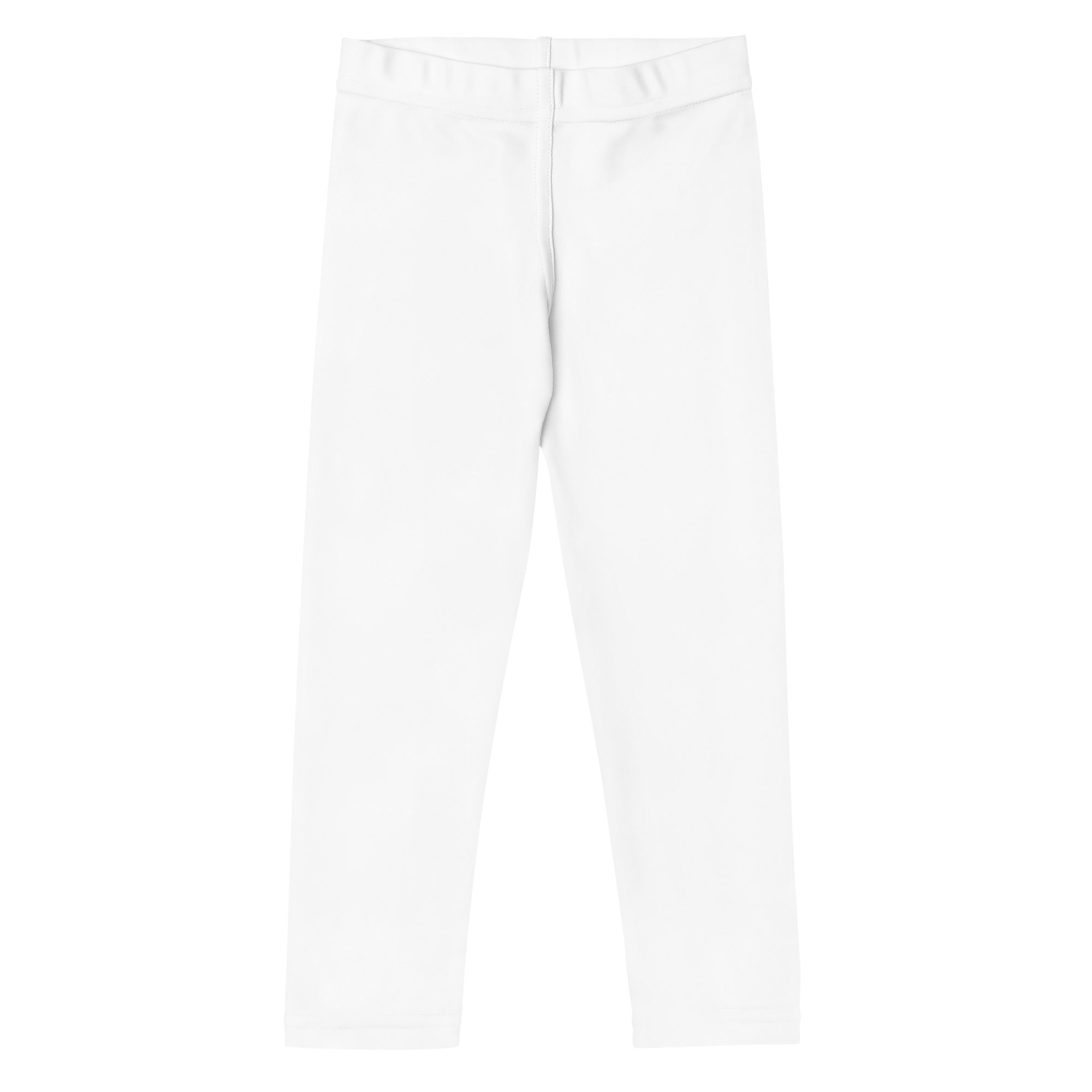 Kids buttery soft white leggings made of smooth stretchy fabric with a simple elastic waistband for comfort