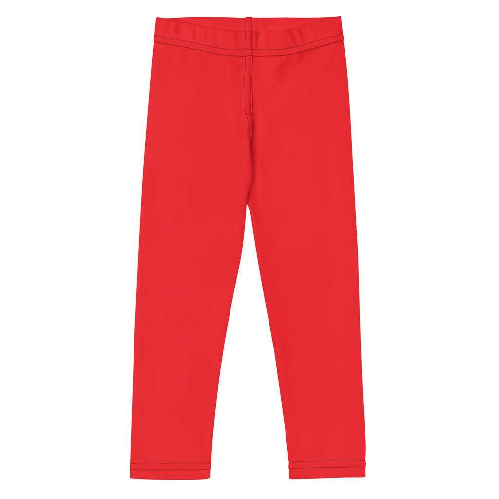 Kids buttery soft red leggings in bright red with form-fitting smooth elastic fabric and ribbed cuffs