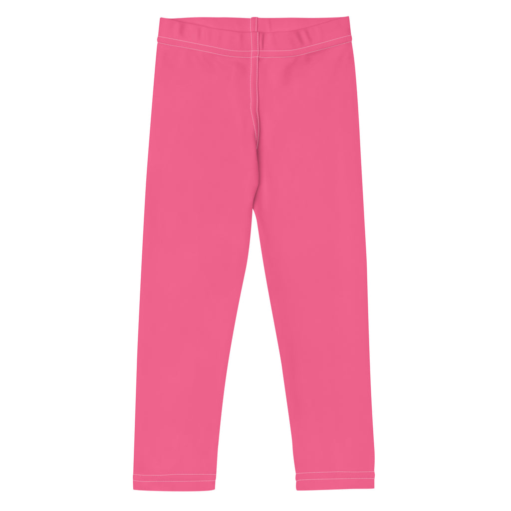 Girls buttery soft bright pink leggings with white stitching along waistband and cuffs for comfortable wear