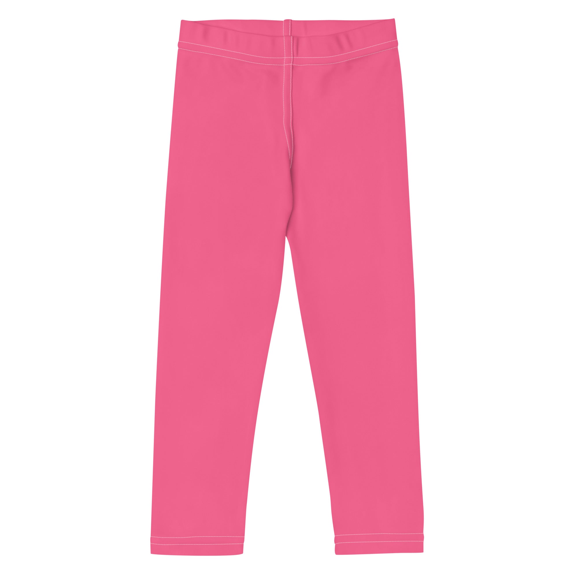 Girls buttery soft bright pink leggings with white stitching along waistband and cuffs for comfortable wear