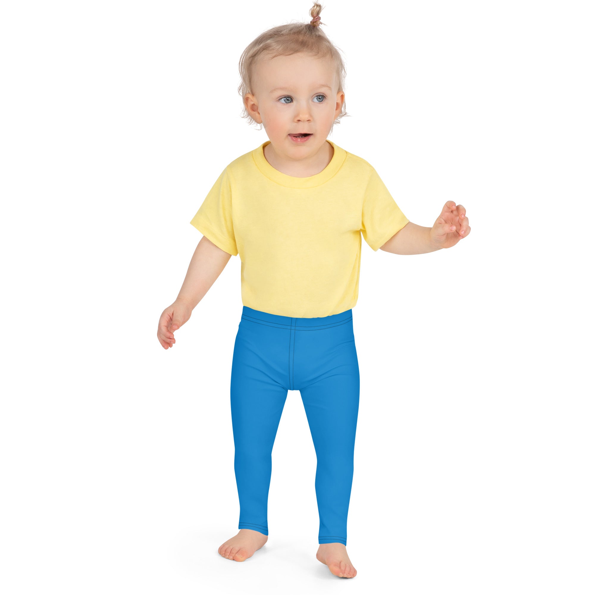 Bright blue kids buttery soft leggings made of form-fitting cotton blend for comfortable toddler wear