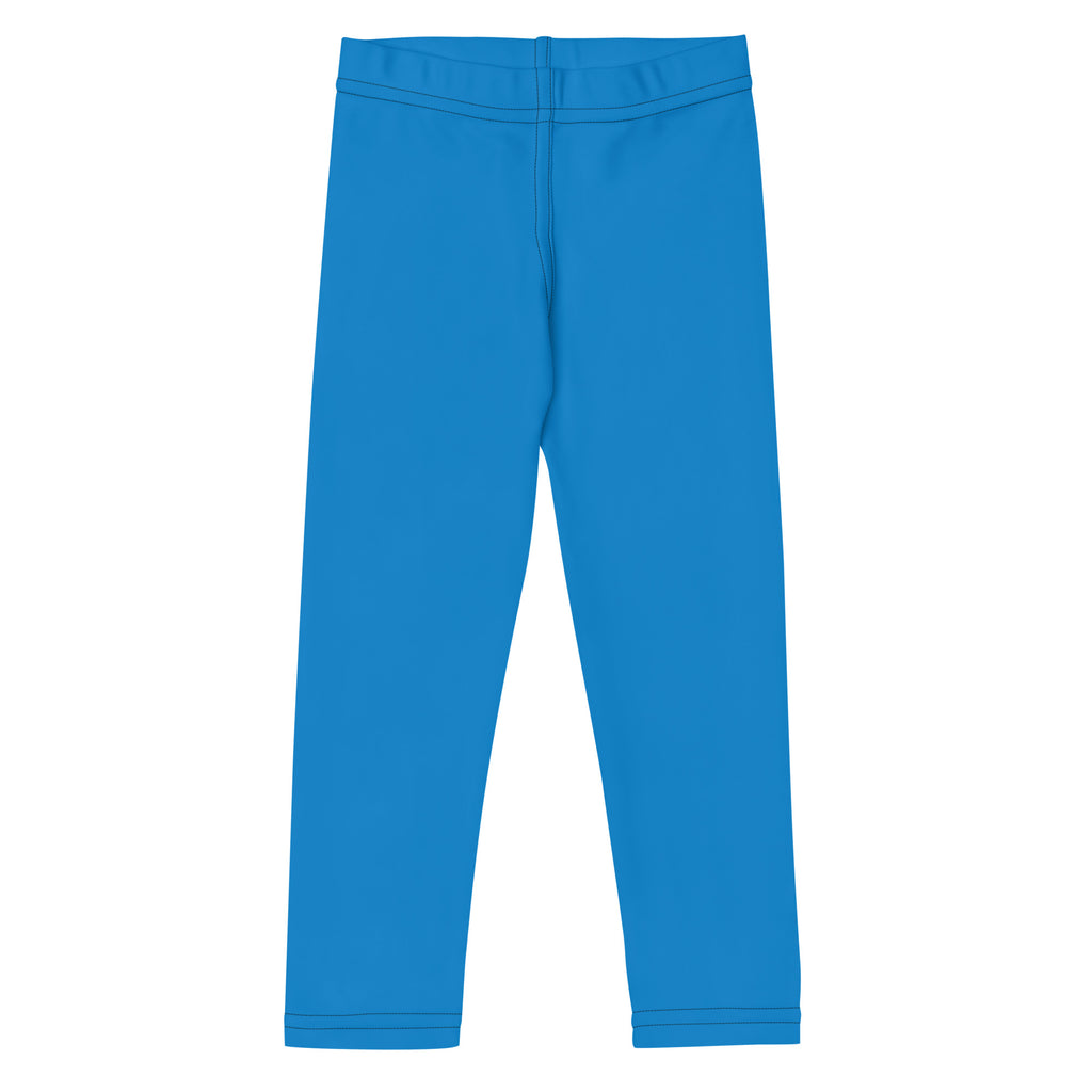 Kids buttery soft blue leggings in bright blue with smooth stretchy fabric and elastic waistband for comfortable wear