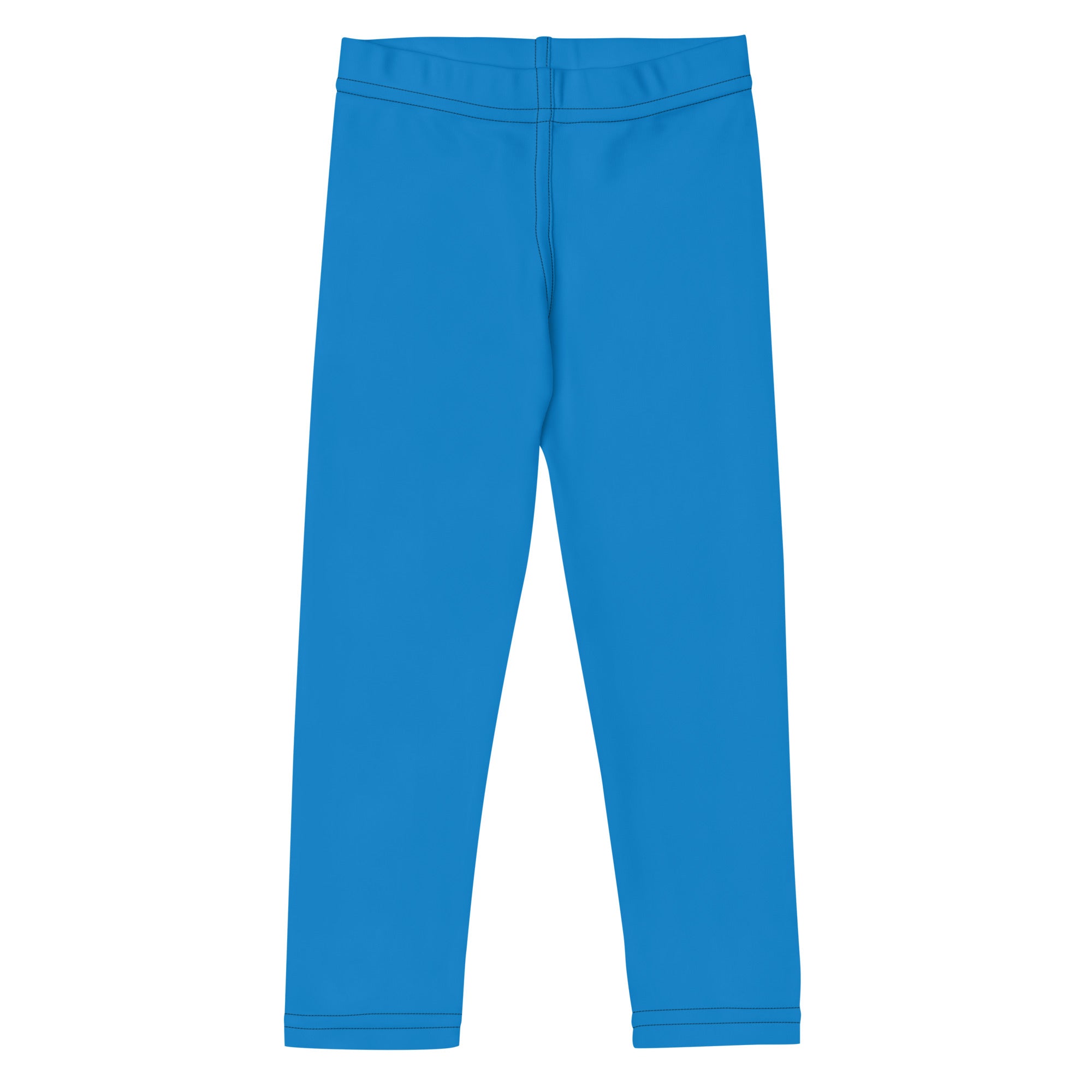 Kids buttery soft blue leggings in bright blue with smooth stretchy fabric and elastic waistband for comfortable wear