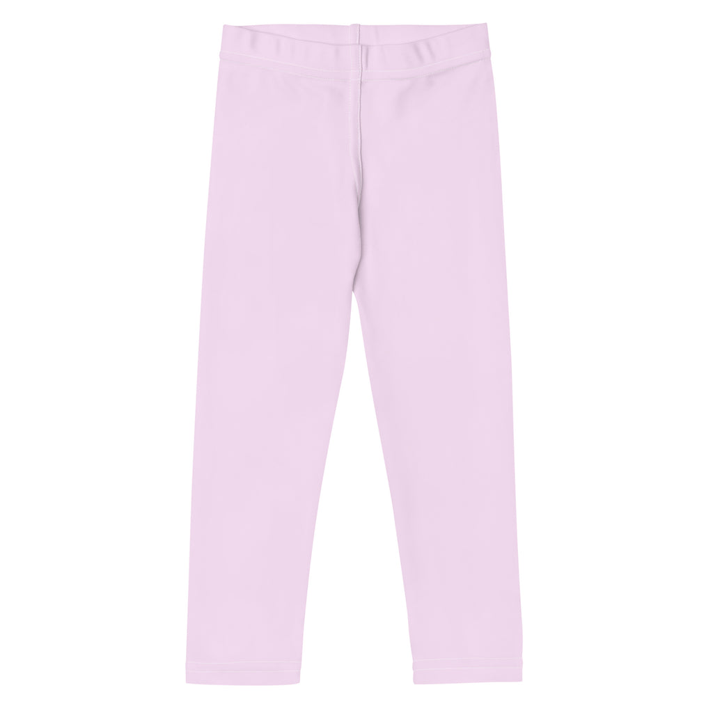 A pair of girls buttery soft light pink leggings with smooth stretchy fabric and elastic waistband