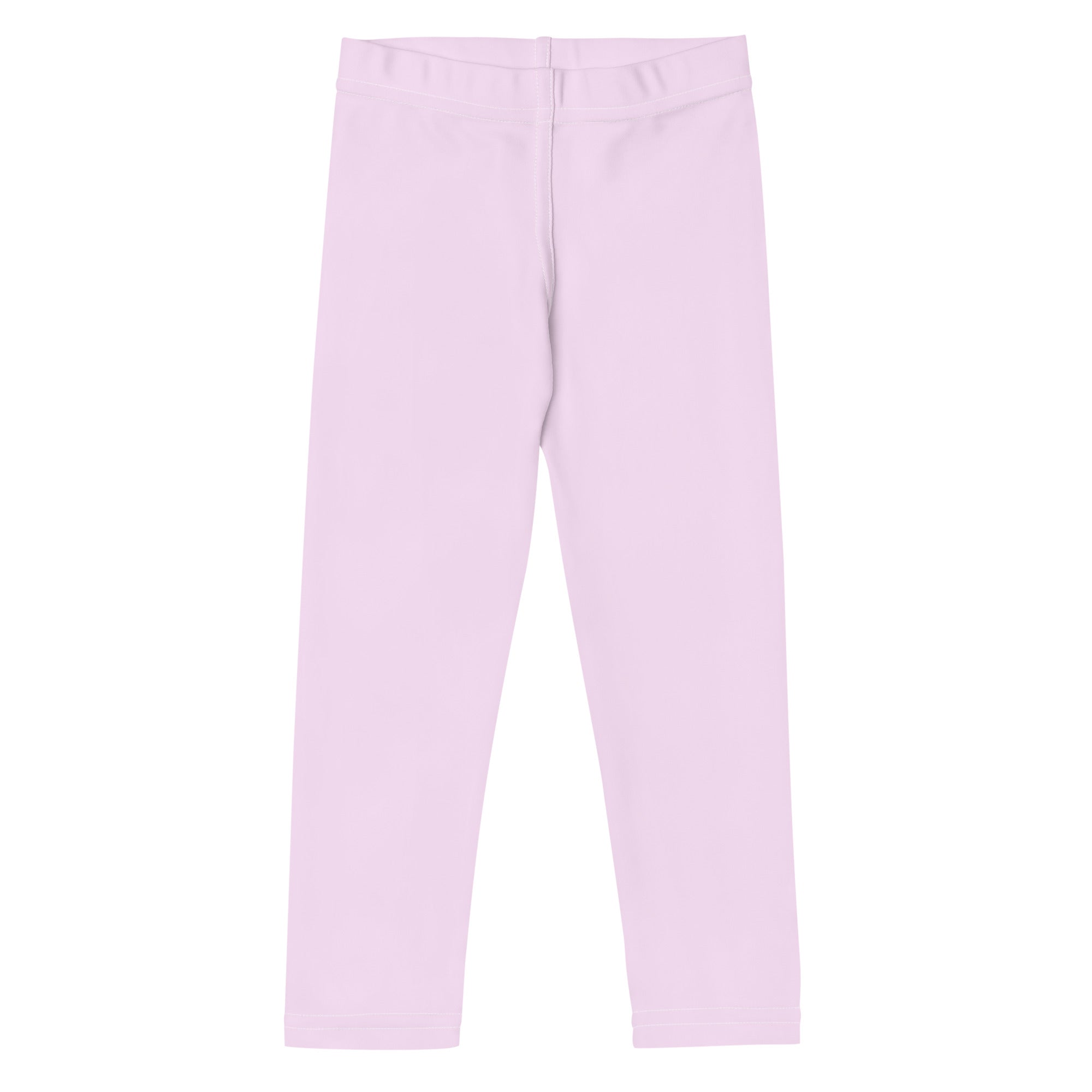 A pair of girls buttery soft light pink leggings with smooth stretchy fabric and elastic waistband