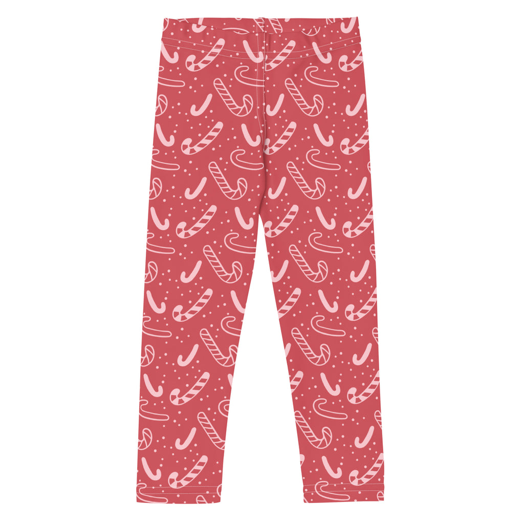 Girls red candy cane buttery soft leggings with white candy cane and dot pattern for festive wear