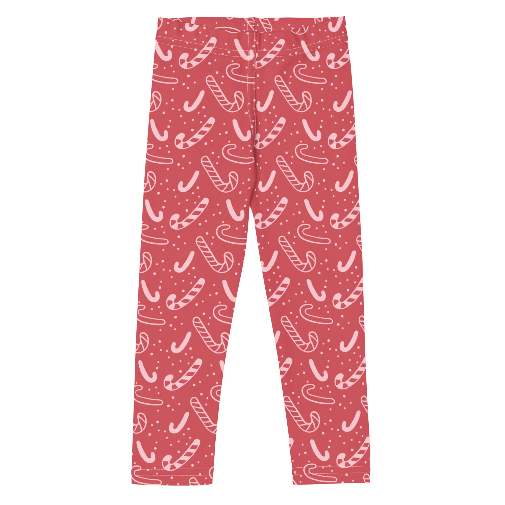 Girls red candy cane buttery soft leggings with white candy cane and dot pattern for festive wear