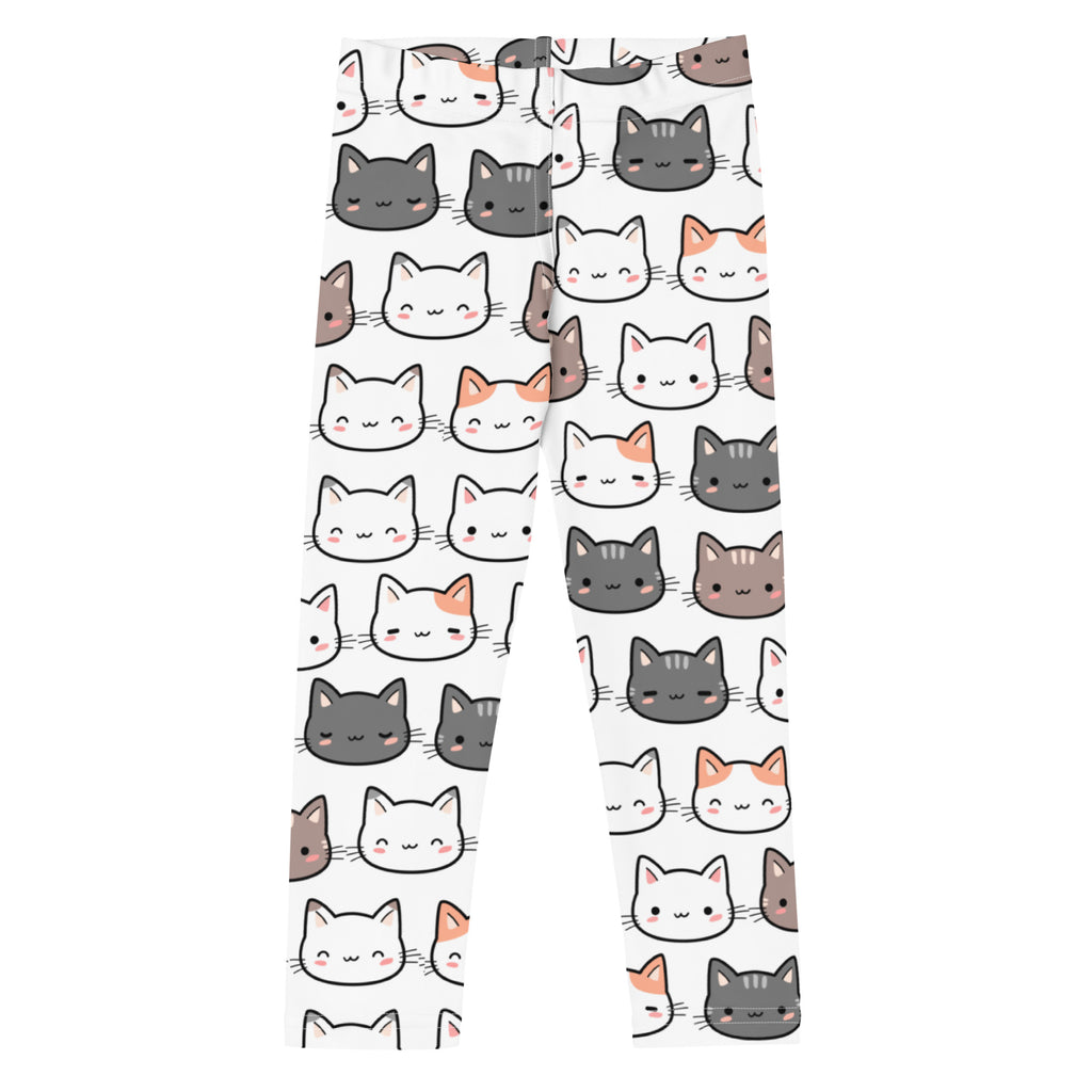 Girls cat buttery soft white leggings with playful multicolored cartoon cat face pattern
