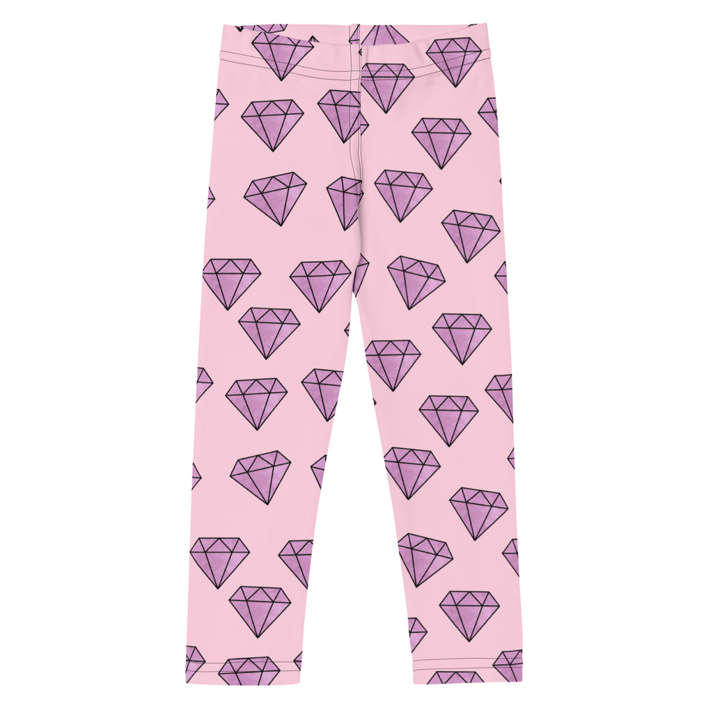Girls purple diamonds buttery soft leggings in pink with a repeating purple diamond pattern outlined in black