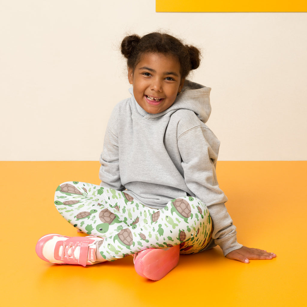 Gray hooded sweatshirt with soft casual fit paired with kids green sea turtles buttery soft leggings